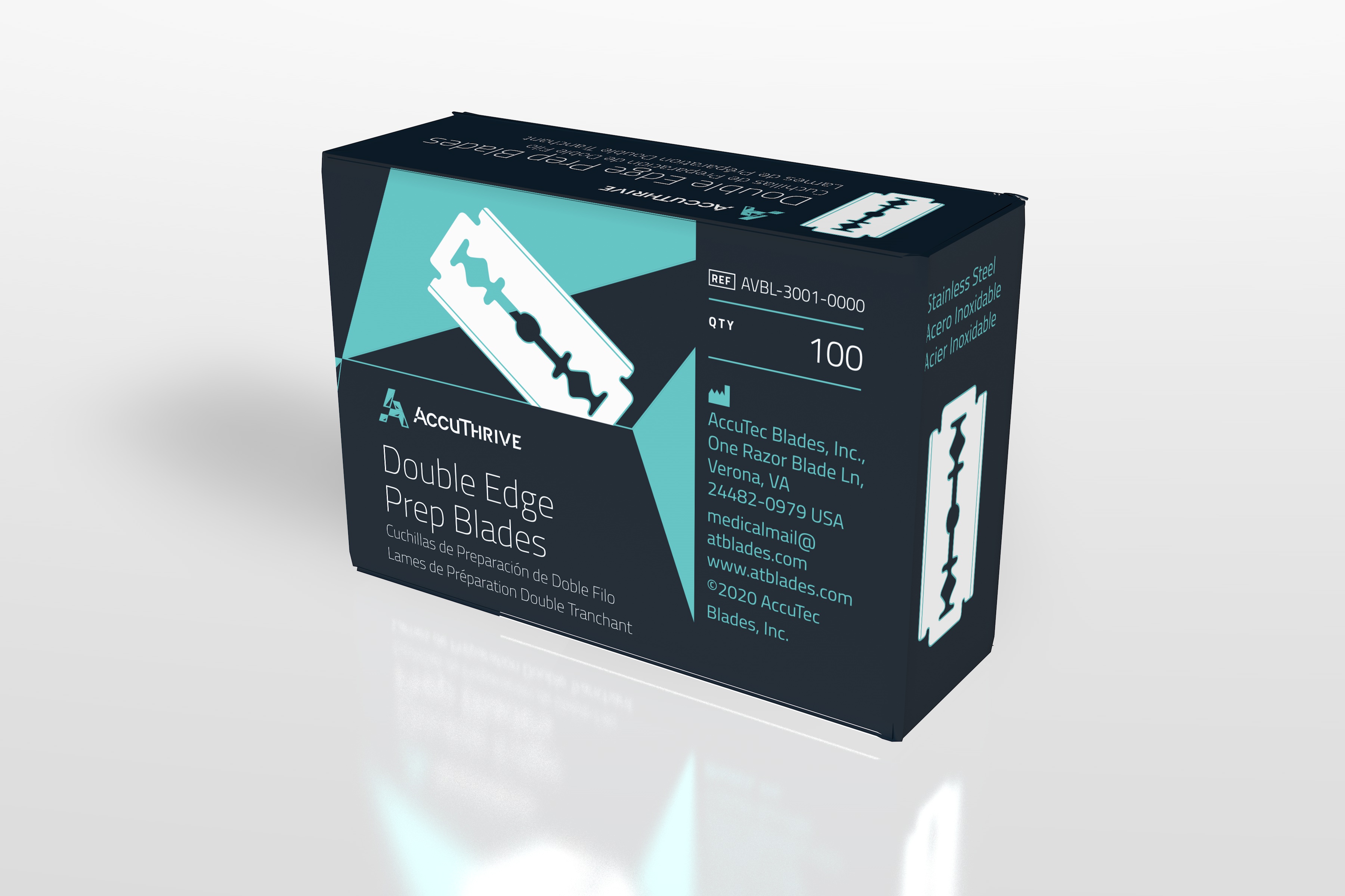 Blade Double Edged Razor AccuThrive® Stainless Steel, Coated Individually Wrapped (100/BX 10BX/CS) by AccuTec Blades, Inc.  ID AVBL-3001-0000
